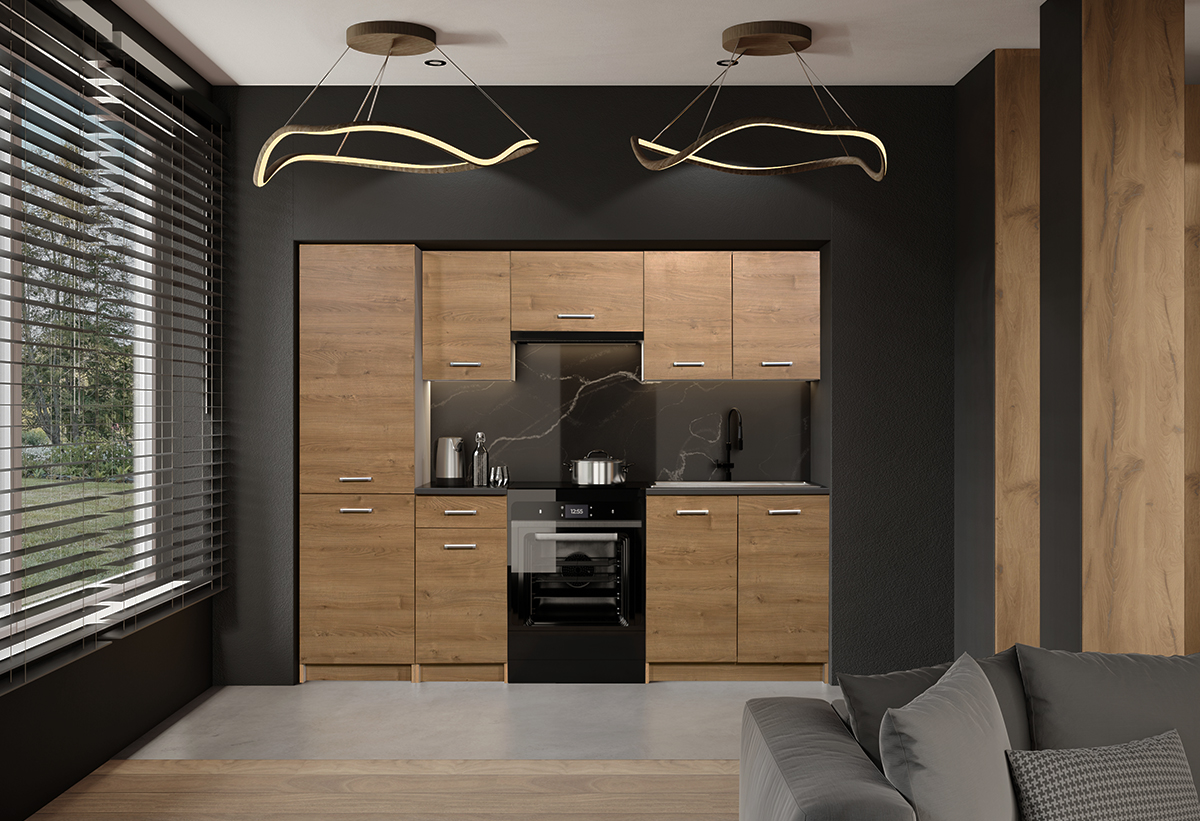 Απεικονίζεται η έτοιμη κουζίνα.